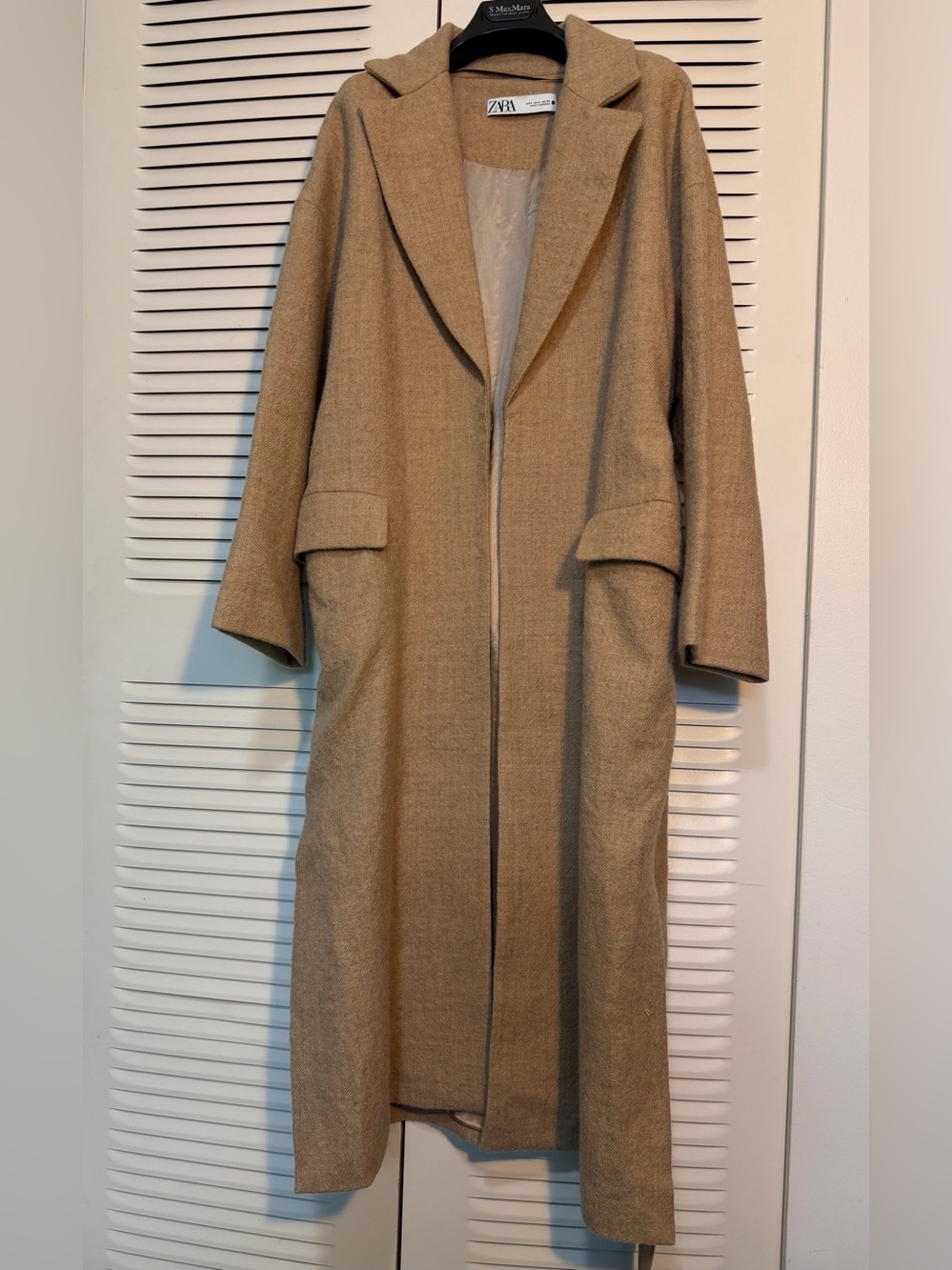 Zara 100% Wool Camel Belted Wrap Coat – Classic Long Trench Coat